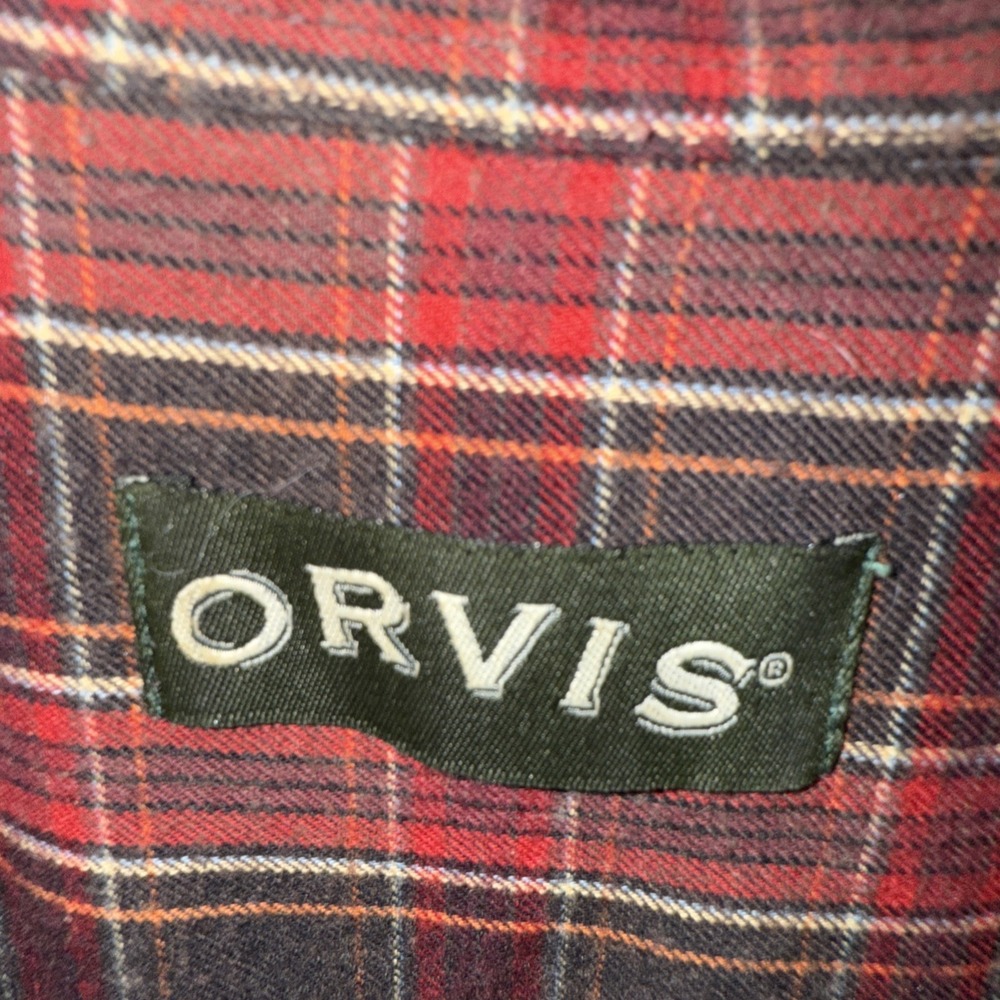Orvis Flannel Shirt Men's Large Red Black Plaid Button Up Cotton Merino Wool EUC - Picture 3 of 7